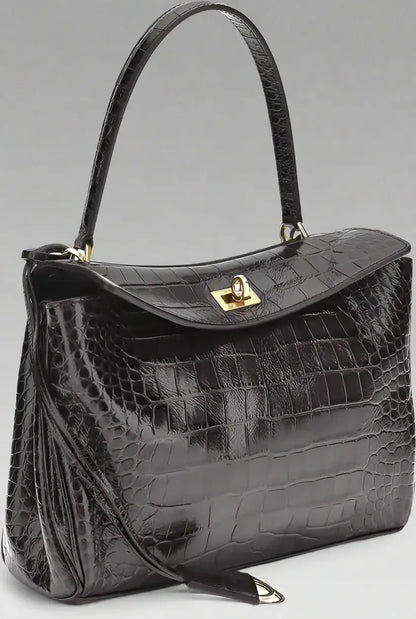 BALENCIAGA Rodeo Shoulder Bag in grey crocodile-print leather