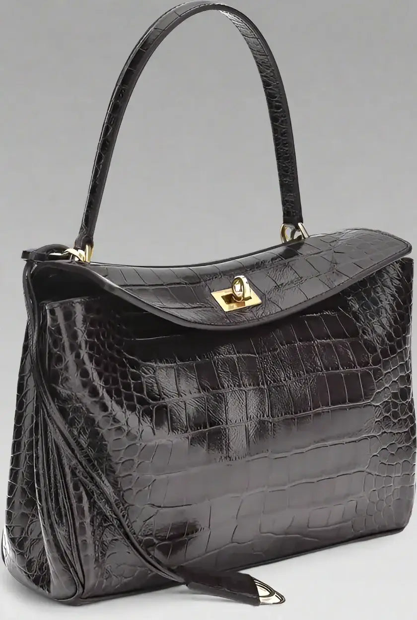 BALENCIAGA Rodeo Shoulder Bag in grey crocodile-print leather