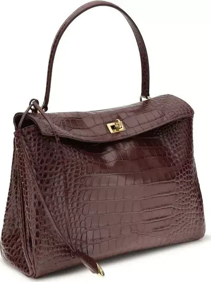 BALENCIAGA brown Croc print leather Rodeo Medium Handbag