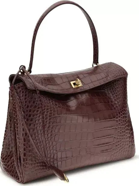 BALENCIAGA brown Croc print leather Rodeo Medium Handbag