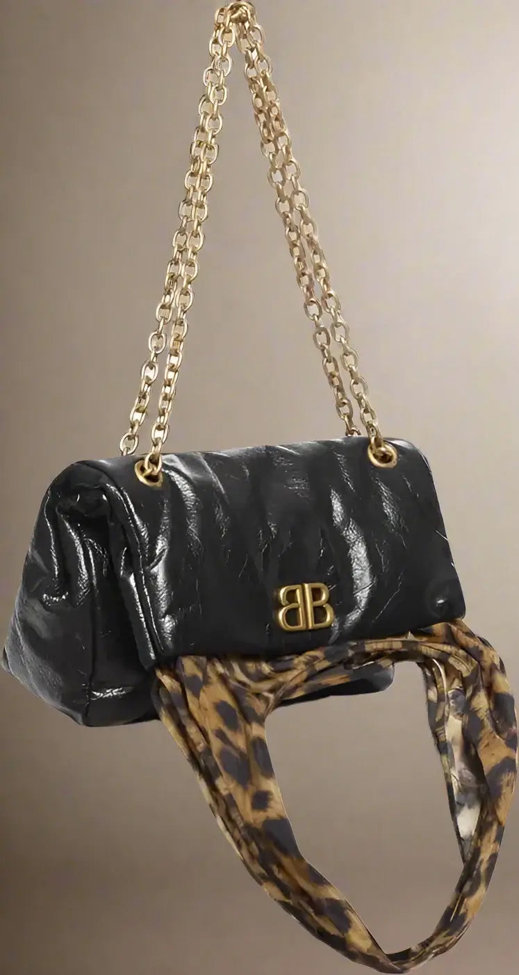 BALENCIAGA Monaco leather and Leopard – Bucket Shoulder Bag