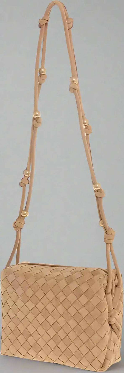 Bottega Veneta Intrecciato Woven Suede Crossbody Bag Brown