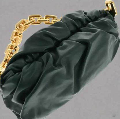 Bottega Veneta dark green Leather THE CHAIN POUCH Bag with Magnetic Closure