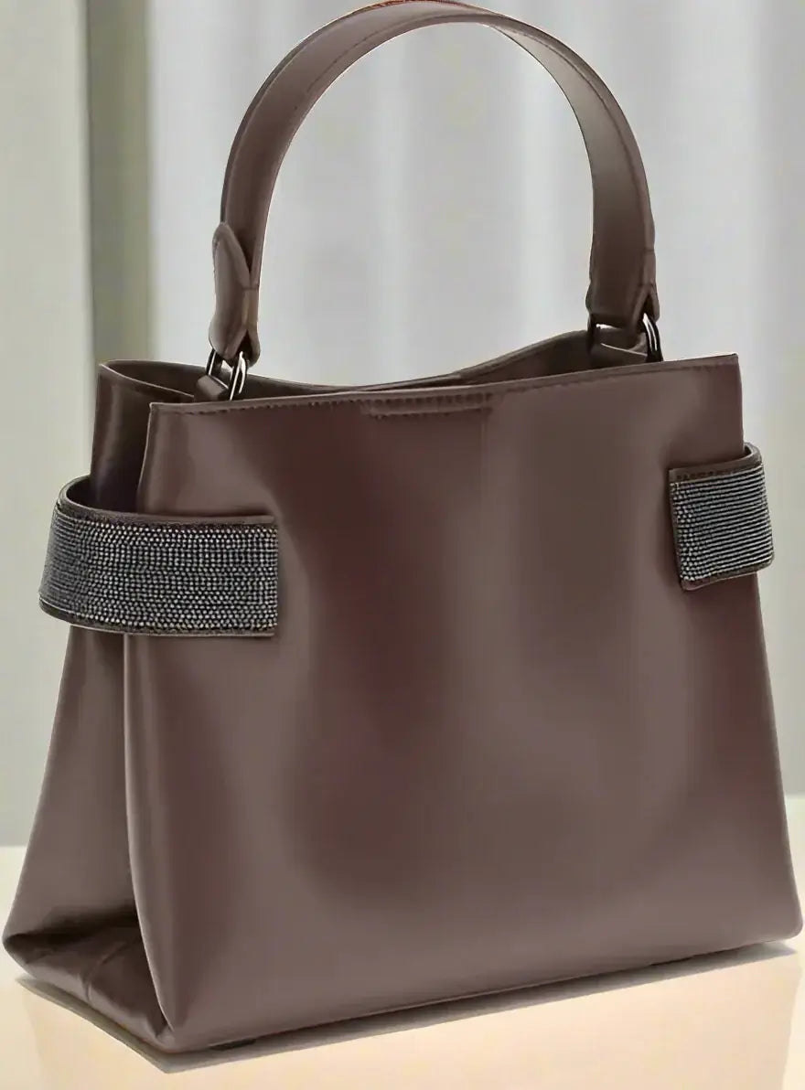 Brunello Cucinelli chocolate jeweled Leather Handbag