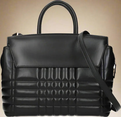 BURBERRY women's quilted-block Black Leather Handbags