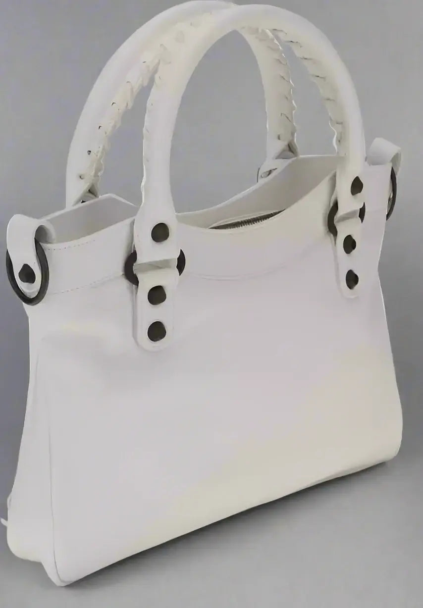BALENCIAGA women's white leather Le City First Handbag