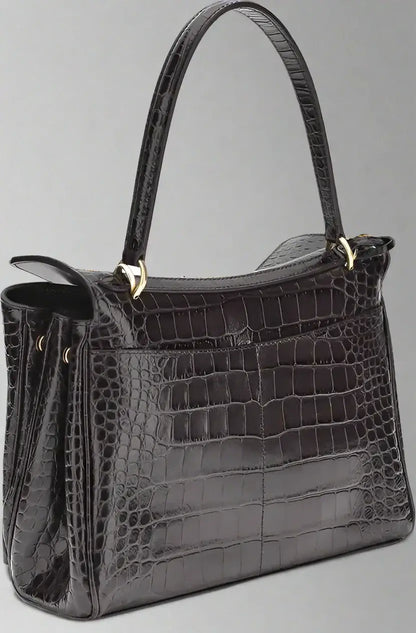 BALENCIAGA Rodeo Shoulder Bag in grey crocodile-print leather