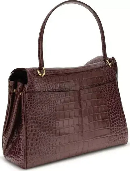 BALENCIAGA brown Croc print leather Rodeo Medium Handbag