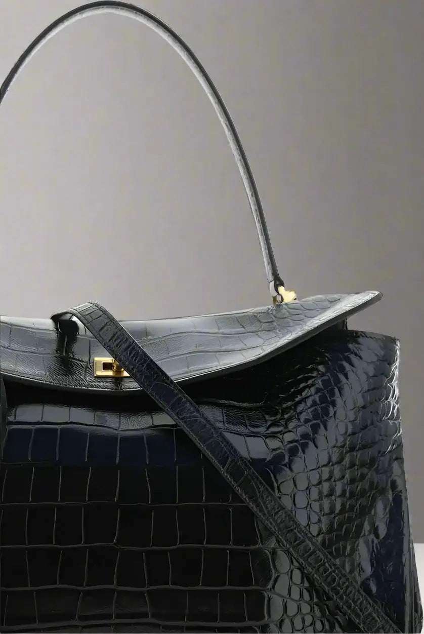 Balenciaga Rodeo midnight blue Medium Handbag in Croc-effect embossed leather