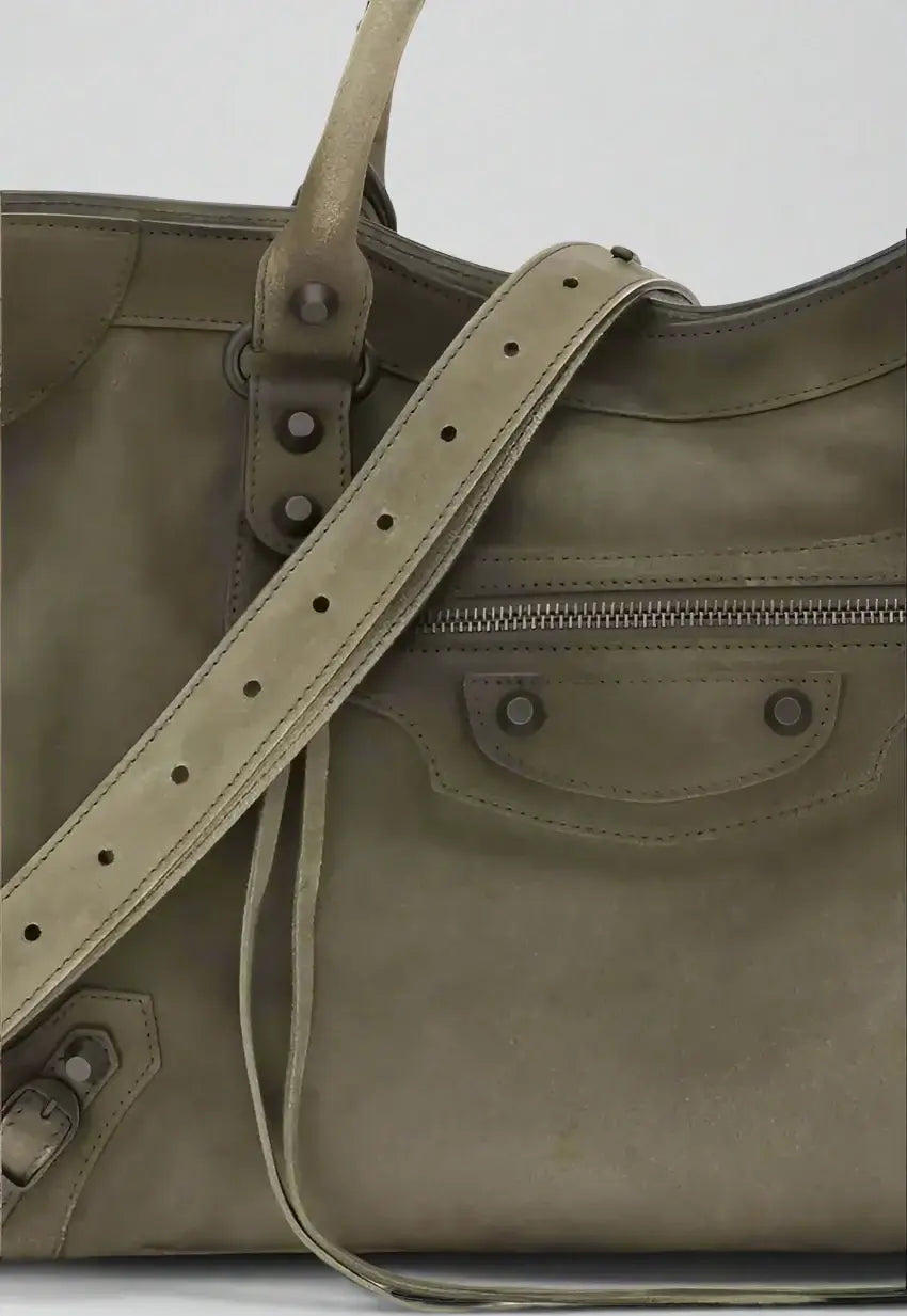 BALENCIAGA women's green Suede Le City medium Handbag