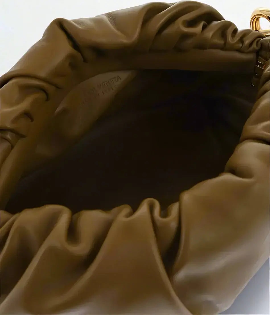 Bottega Veneta dark brown Leather THE CHAIN POUCH Bag with Magnetic Closure