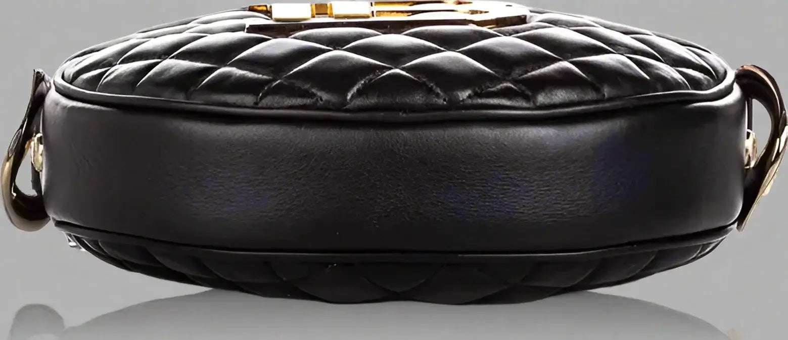 BALMAIN Black Leather Crossbody Bag with gold tone logo