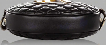 BALMAIN Black Leather Crossbody Bag with gold tone logo