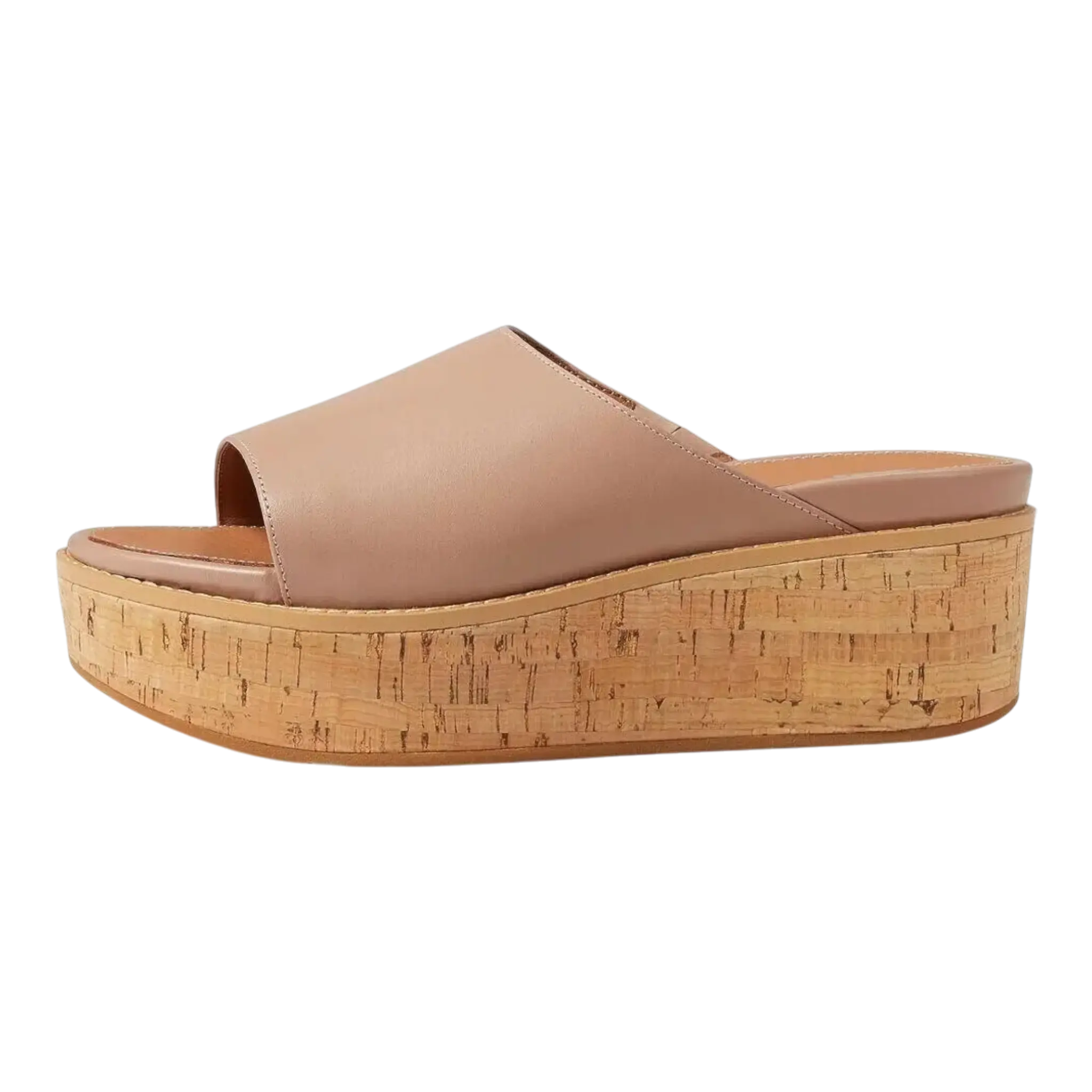 FitFlop Eloise Slides Sandals Women's Beige Leather Cork Wrap Wedge