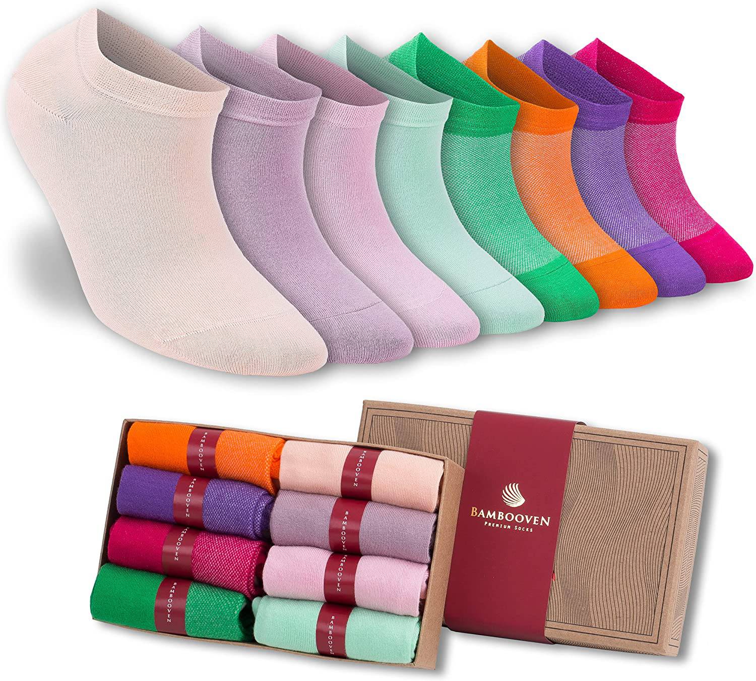 Bambooven Women’s Bamboo Ankle Socks 8-Pack - 620