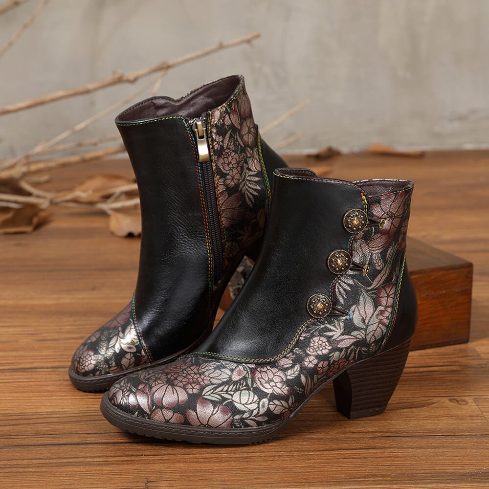Baylor Retro Handmade Floral Ankle Boots ankle boots by Colorstepshoes – Don't Panic Shoes