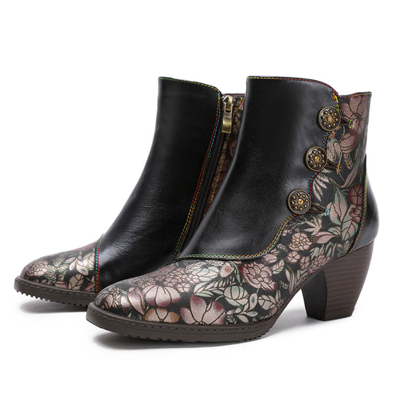 Baylor Retro Handmade Floral Ankle Boots ankle boots by Colorstepshoes – Don't Panic Shoes