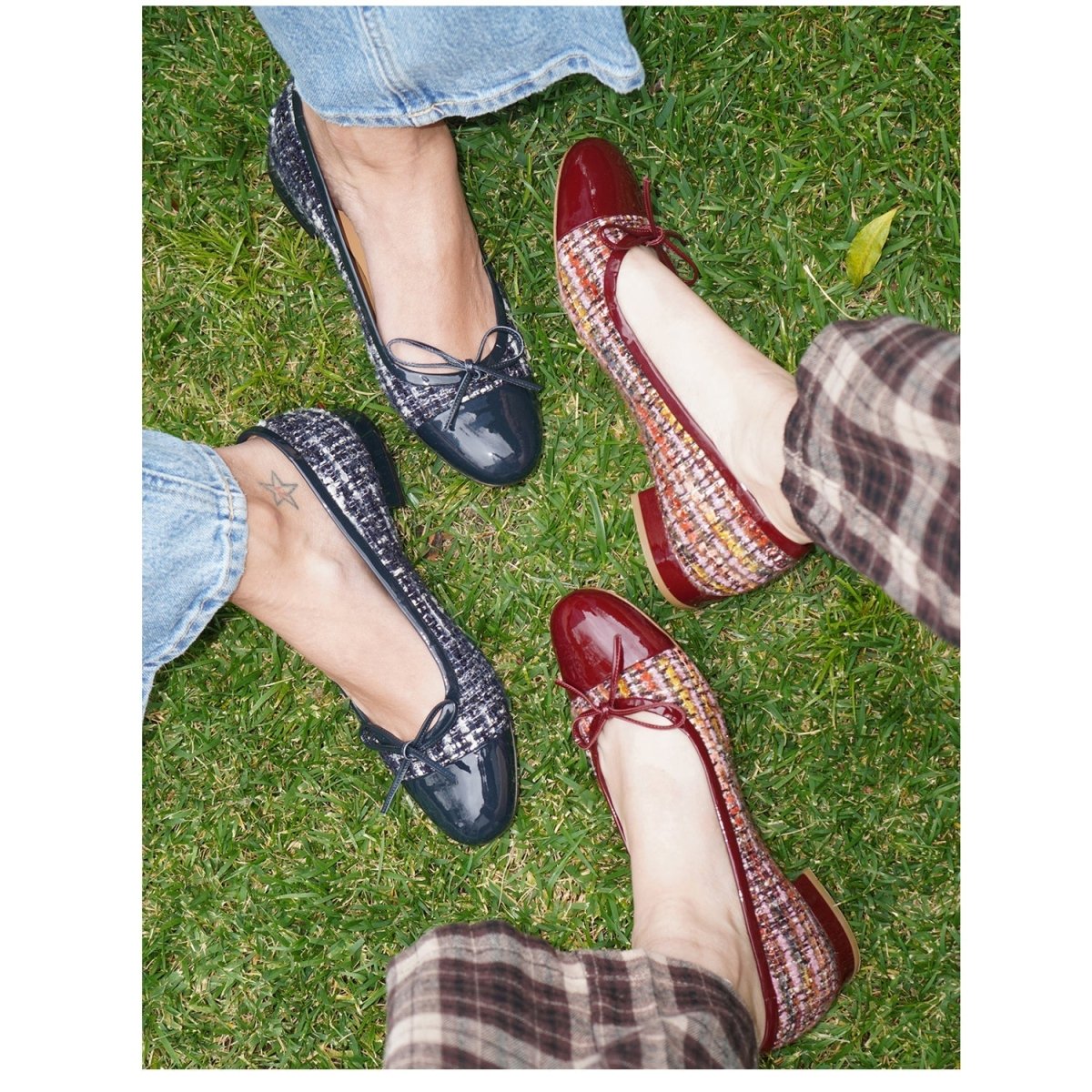 Beatrice Women’S Linen And Patent Leather Navy Ballerina Flats by Beautiisoles – Don't Panic Shoes