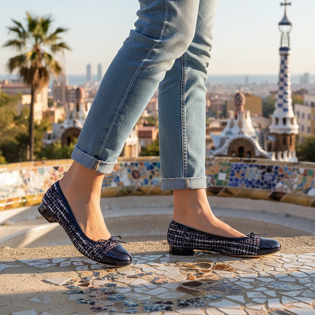 Beatrice Women’S Linen And Patent Leather Navy Ballerina Flats by Beautiisoles – Don't Panic Shoes