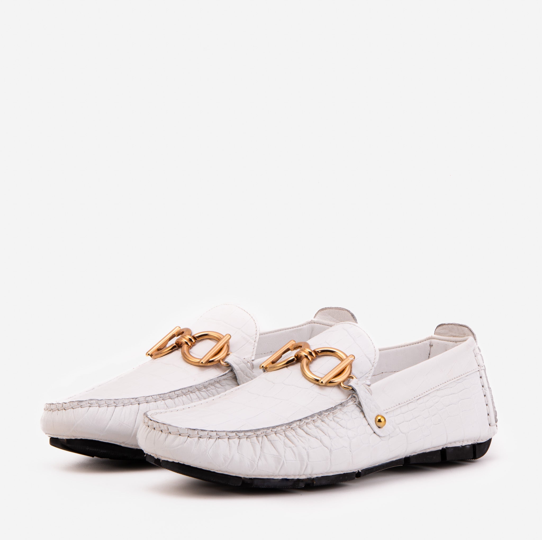 The Pisa White Leather Bit Drive Loafer Men Shoe