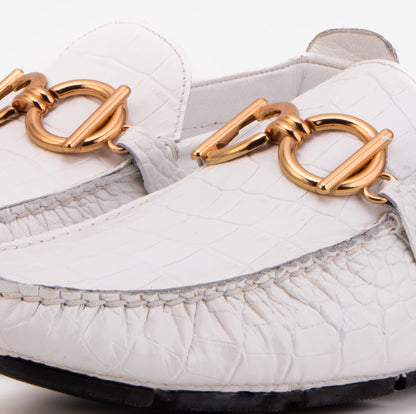 The Pisa White Leather Bit Drive Loafer Men Shoe