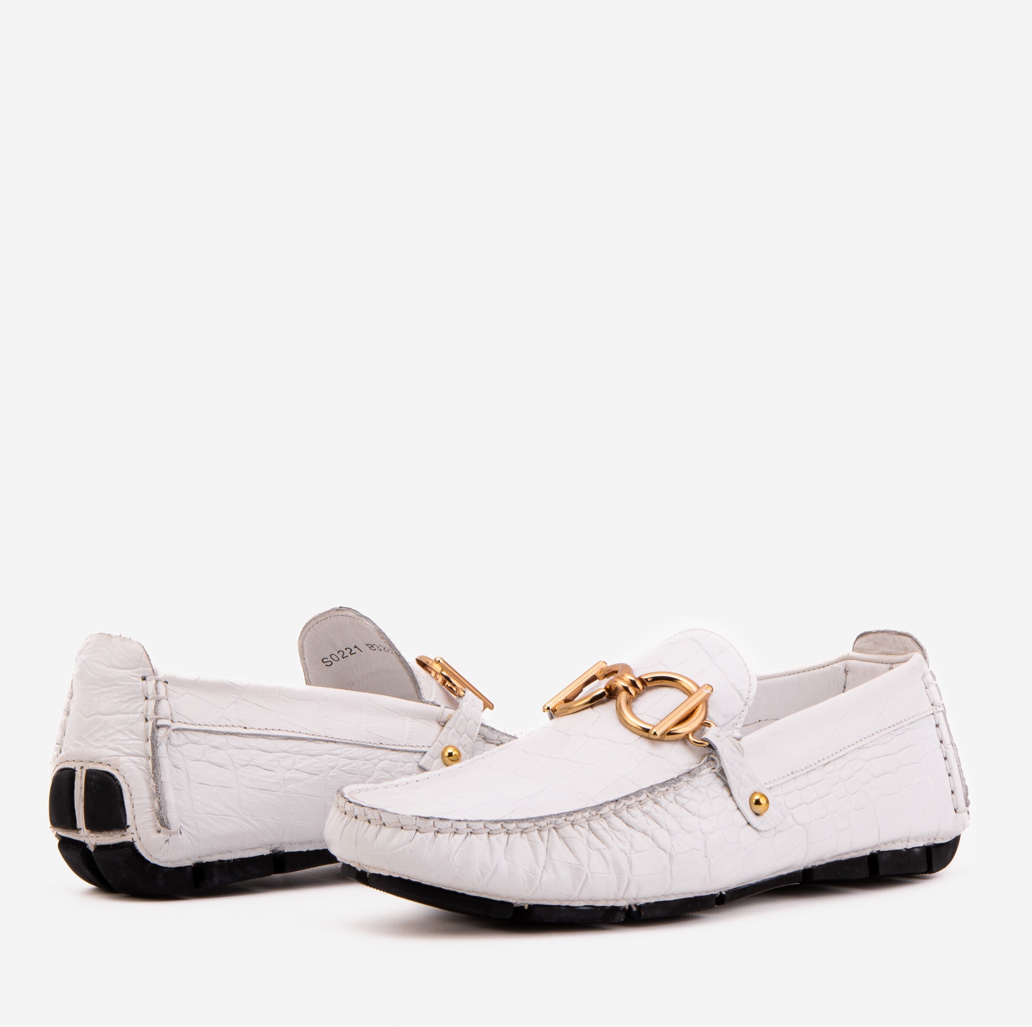 The Pisa White Leather Bit Drive Loafer Men Shoe