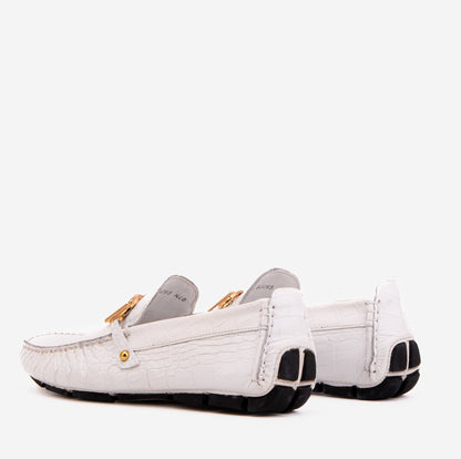 The Pisa White Leather Bit Drive Loafer Men Shoe