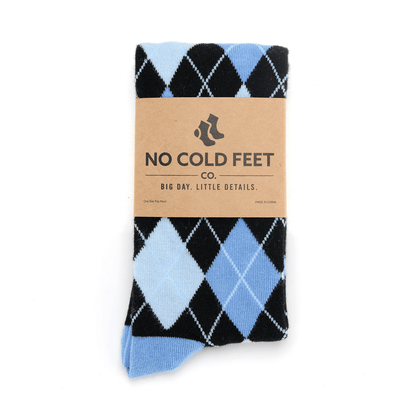 Black And Blue Argyle Crew Socks For Groomsmen And Everyday Dress Socks Classic Pattern Versatile Socks by No Cold Feet – Don't Panic Shoes