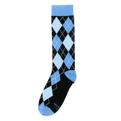 Black And Blue Argyle Crew Socks For Groomsmen And Everyday Dress Socks Classic Pattern Versatile Socks by No Cold Feet – Don't Panic Shoes
