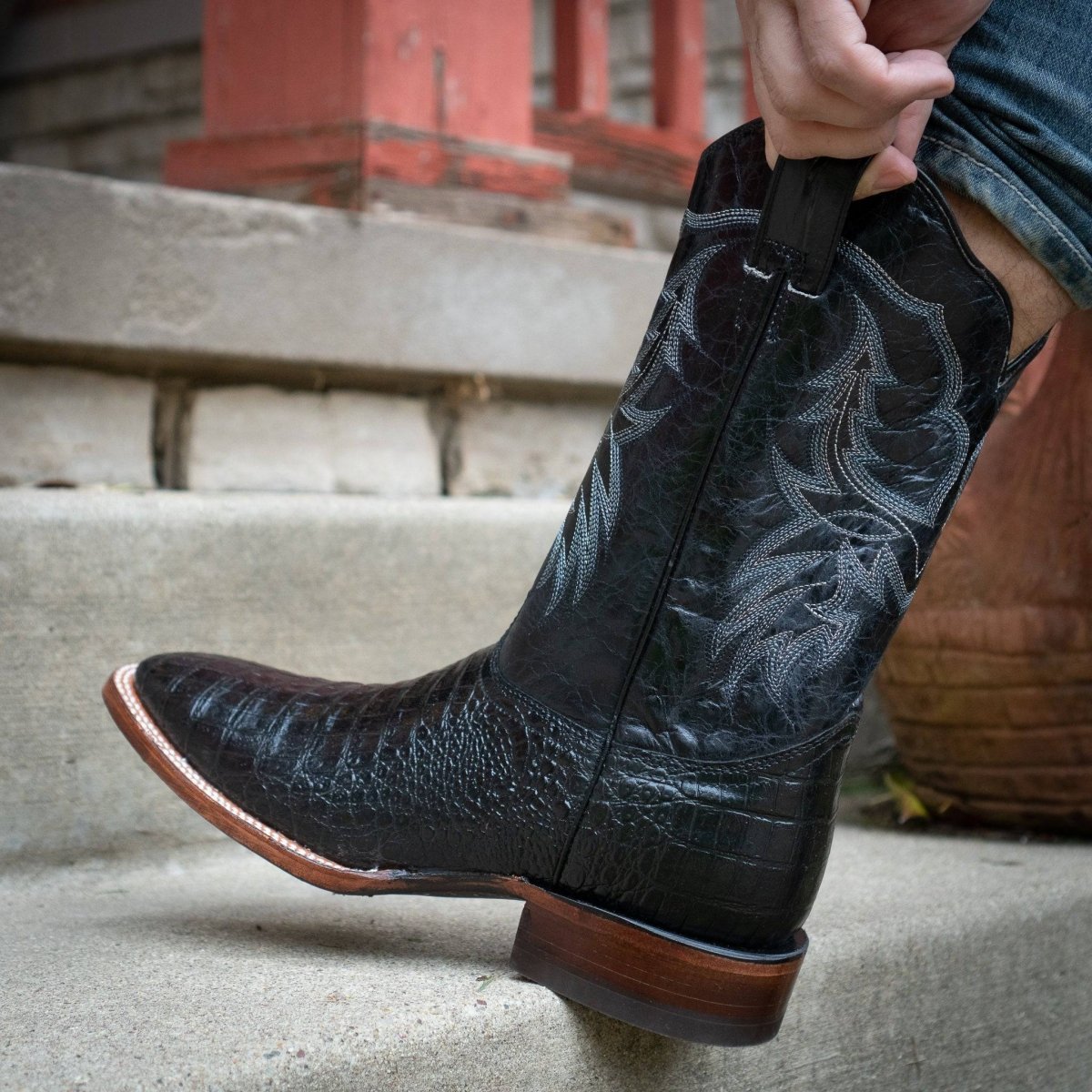 Black Caiman Belly Print Men's Cowboy Boots H4001 Cowboy Boots by Soto Boots – Don't Panic Shoes