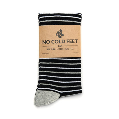 Black White And Grey Striped Socks Crew Length Comfortable Everyday Casual Dress Athletic Wear Socks by No Cold Feet – Don't Panic Shoes