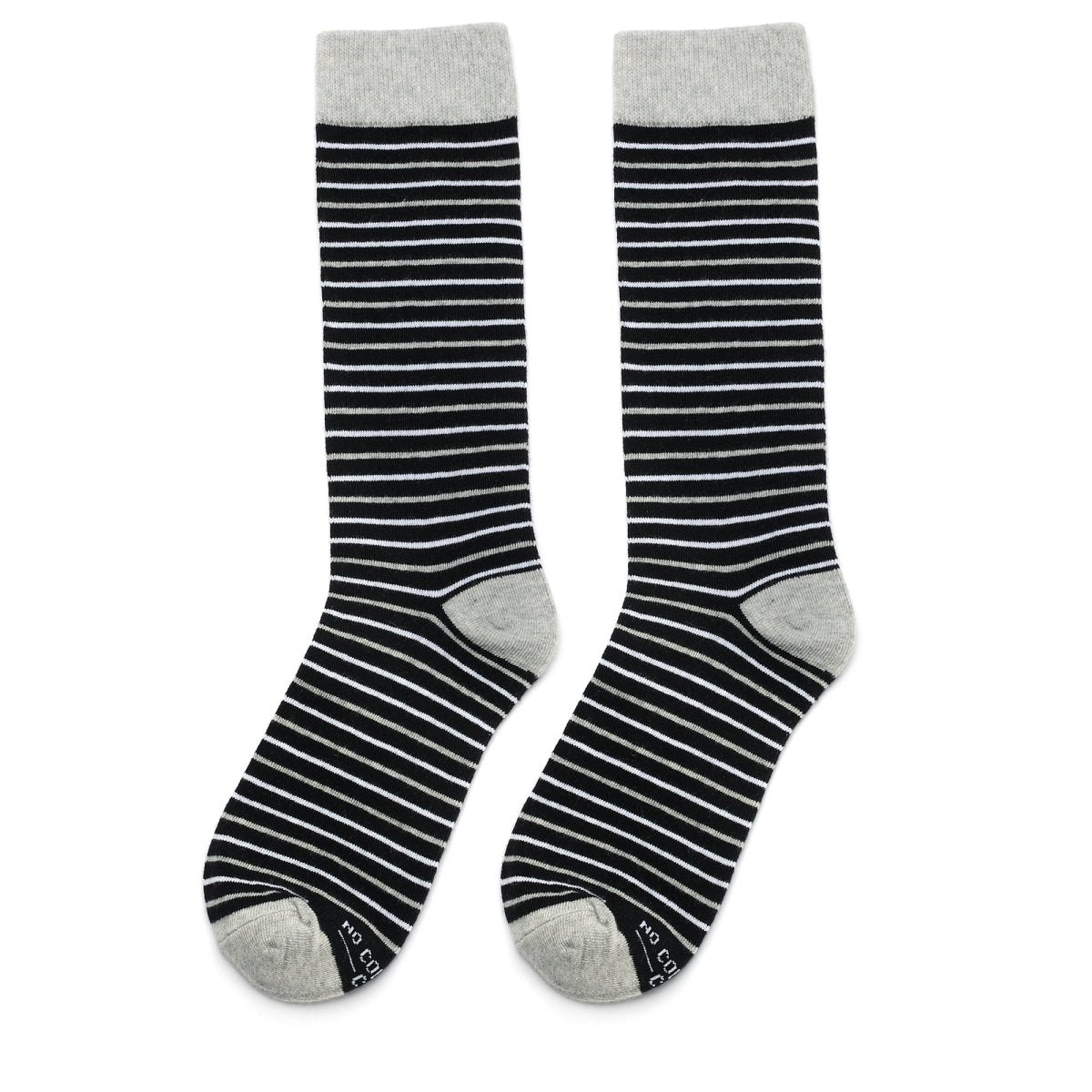 Black White And Grey Striped Socks Crew Length Comfortable Everyday Casual Dress Athletic Wear Socks by No Cold Feet – Don't Panic Shoes