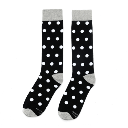Black With White Polka Dot Socks Crew Novelty Fun Pattern Comfortable Everyday Casual Hosiery Socks by No Cold Feet – Don't Panic Shoes