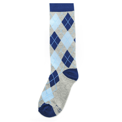 Blue And Grey Argyle Dress Socks Classic Cotton Blend Crew Socks Comfortable Breathable Stylish For Men And Women Socks by No Cold Feet – Don't Panic Shoes