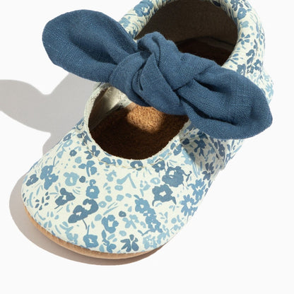 Blue Blooms Knotted Bow Baby Shoe Knotted Bow Mocc by Freshly Picked – Don't Panic Shoes