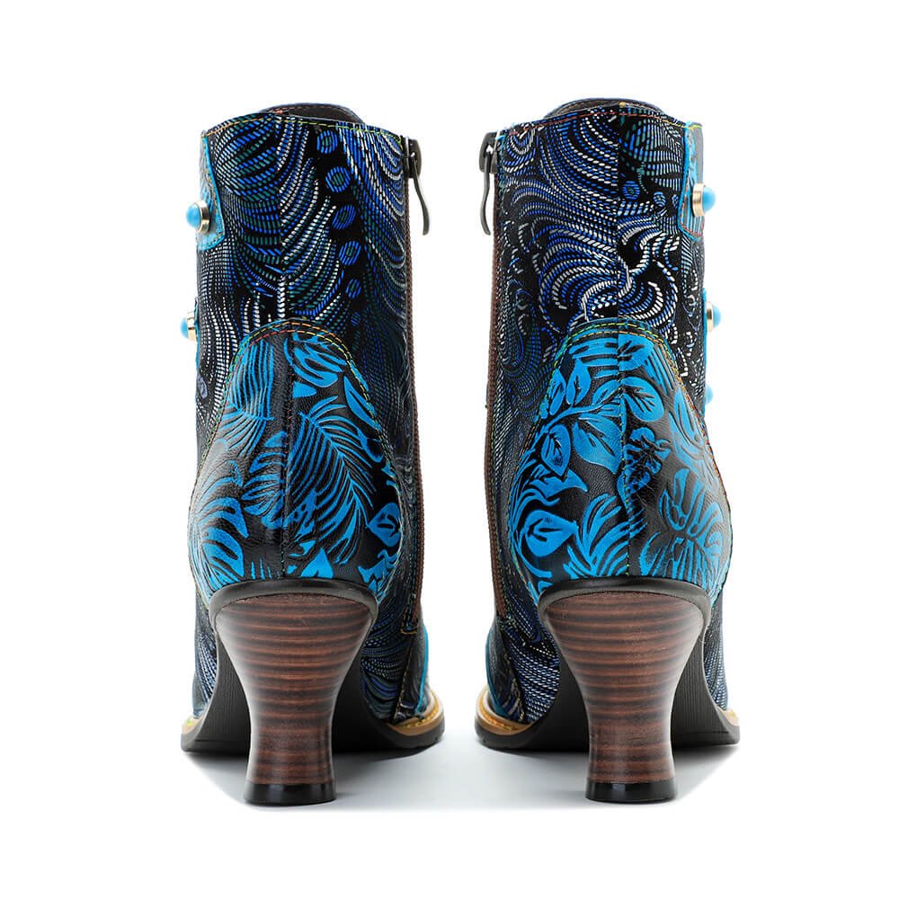 Blue Embossed Leather And Warm Brocade Comfy Ankle Boots Shoes by Colorstepshoes – Don't Panic Shoes