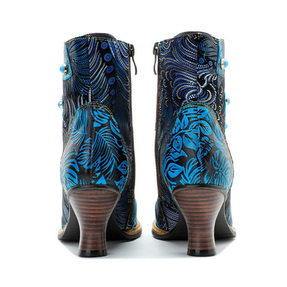 Blue Embossed Leather And Warm Brocade Comfy Ankle Boots Shoes by Colorstepshoes – Don't Panic Shoes