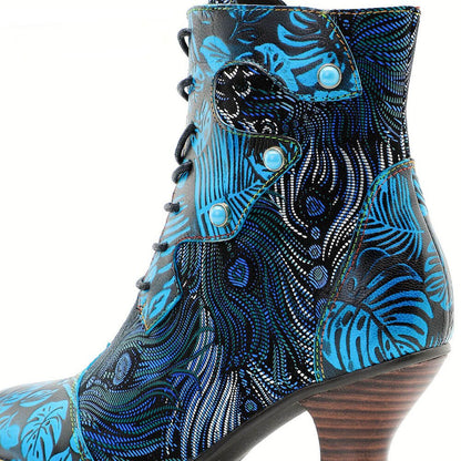 Blue Embossed Leather And Warm Brocade Comfy Ankle Boots Shoes by Colorstepshoes – Don't Panic Shoes