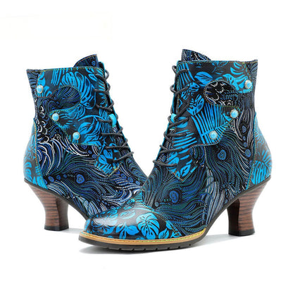 Blue Embossed Leather And Warm Brocade Comfy Ankle Boots Shoes by Colorstepshoes – Don't Panic Shoes