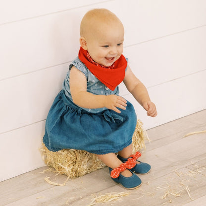 Blue Jean Knotted Bow Baby Shoe Knotted Bow Mocc by Freshly Picked – Don't Panic Shoes