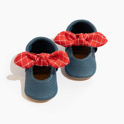 Blue Jean Knotted Bow Baby Shoe Knotted Bow Mocc by Freshly Picked – Don't Panic Shoes