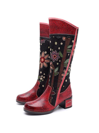 Bohemian Leather Block Heel Long Boots Boots by Colorstepshoes – Don't Panic Shoes