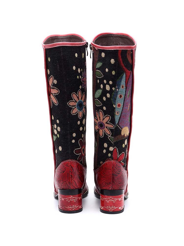 Bohemian Leather Block Heel Long Boots Boots by Colorstepshoes – Don't Panic Shoes