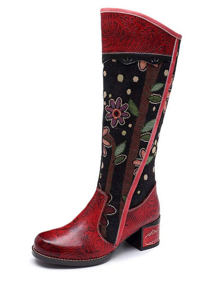 Bohemian Leather Block Heel Long Boots Boots by Colorstepshoes – Don't Panic Shoes