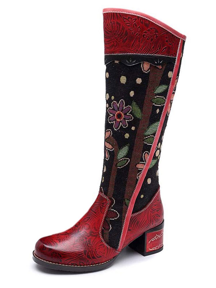 Bohemian Leather Block Heel Long Boots Boots by Colorstepshoes – Don't Panic Shoes