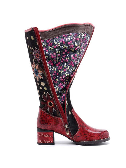 Bohemian Leather Block Heel Long Boots Boots by Colorstepshoes – Don't Panic Shoes