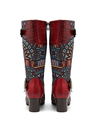 Bohemian Leather Splicing Pattern High Tube Boots Boots by Colorstepshoes – Don't Panic Shoes