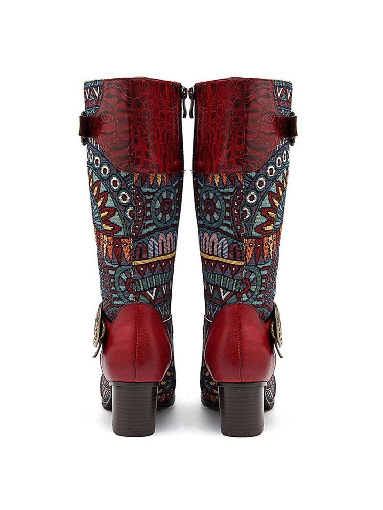 Bohemian Leather Splicing Pattern High Tube Boots Boots by Colorstepshoes – Don't Panic Shoes