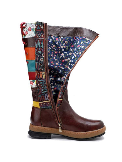 Bohemian Leather Splicing Pattern High Tube Boots Boots by Colorstepshoes – Don't Panic Shoes