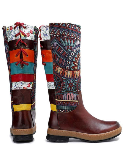 Bohemian Leather Splicing Pattern High Tube Boots Boots by Colorstepshoes – Don't Panic Shoes